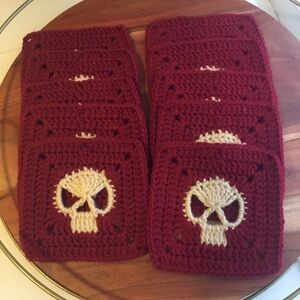 Crochet Skull Pattern Granny Squares - Handcrafted 10 Piece Set for Crafting
